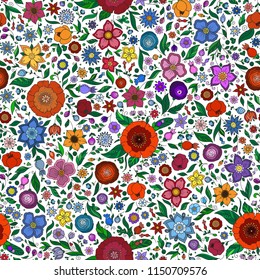 Seamless vector floral pattern with colorful fantasy plants and flowers, pattern can be used for wallpaper, pattern fills, web page background, surface textures