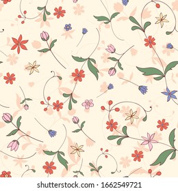 Seamless Vector Floral Pattern with colorful small flowers for decoration, print, textile, fabric, stationery
