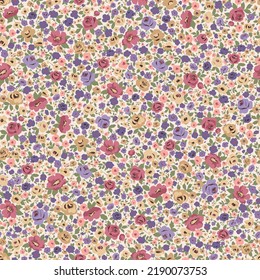 Seamless vector floral pattern with colorful hand draw flowers. Vintage floral background in a ditsy style. Perfect for fashion clothing, surface design, print, wallpaper