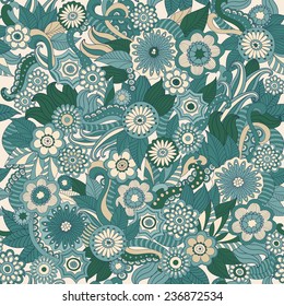 Seamless vector floral pattern with colorful fantasy plants and flowers, pattern can be used for wallpaper, pattern fills, web page background, surface textures 