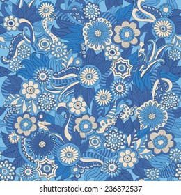 Seamless vector floral pattern with colorful fantasy plants and flowers, pattern can be used for wallpaper, pattern fills, web page background, surface textures 