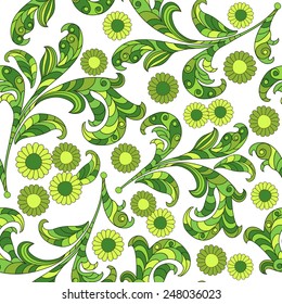 Seamless vector floral pattern with colorful fantasy plants and flowers, pattern can be used for wallpaper, pattern fills, web page background, surface textures 