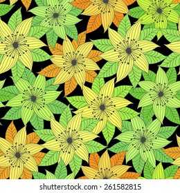 Seamless vector floral pattern with colorful fantasy plants and flowers, pattern can be used for wallpaper, pattern fills, web page background, surface textures 