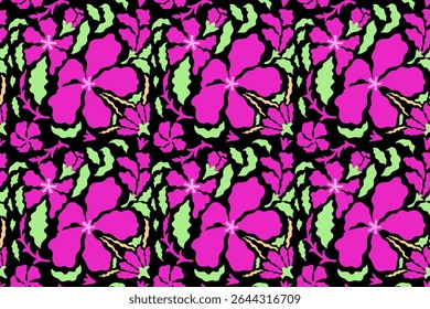 Patrón floral de Vector sin costuras con flores de colores y hojas verdes, ideal para proyectos de diseño decorativo, arte y uso de diseño.