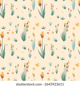 Padrão floral de vetor sem costura com flores coloridas e folhas verdes, ideal para projetos de design decorativo, artes e uso de design.