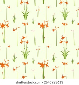 Padrão floral de vetor sem costura com flores coloridas e folhas verdes, ideal para projetos de design decorativo, artes e uso de design.