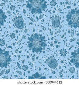 Seamless vector floral pattern with colorful fantasy plants and flowers, pattern can be used for wallpaper, pattern fills, web page background, surface textures