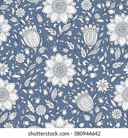 Seamless vector floral pattern with colorful fantasy plants and flowers, pattern can be used for wallpaper, pattern fills, web page background, surface textures