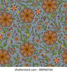 Seamless vector floral pattern with colorful fantasy plants and flowers, pattern can be used for wallpaper, pattern fills, web page background, surface textures