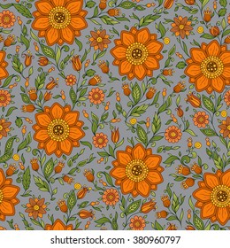 Seamless vector floral pattern with colorful fantasy plants and flowers, pattern can be used for wallpaper, pattern fills, web page background, surface textures