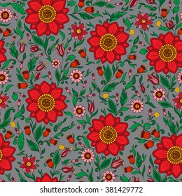 Seamless vector floral pattern with colorful fantasy plants and flowers, pattern can be used for wallpaper, pattern fills, web page background, surface textures