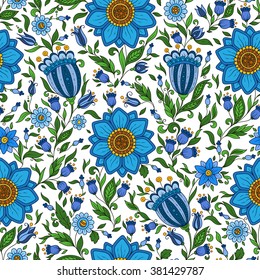 Seamless vector floral pattern with colorful fantasy plants and flowers, pattern can be used for wallpaper, pattern fills, web page background, surface textures