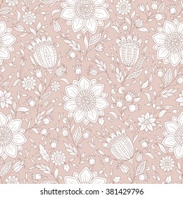 Seamless vector floral pattern with colorful fantasy plants and flowers, pattern can be used for wallpaper, pattern fills, web page background, surface textures