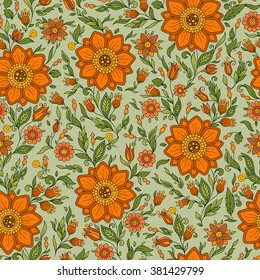 Seamless vector floral pattern with colorful fantasy plants and flowers, pattern can be used for wallpaper, pattern fills, web page background, surface textures