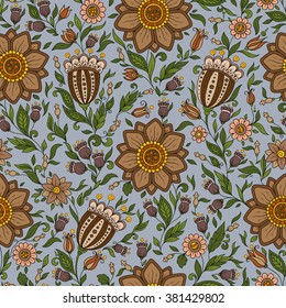 Seamless vector floral pattern with colorful fantasy plants and flowers, pattern can be used for wallpaper, pattern fills, web page background, surface textures