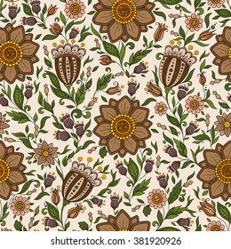 Seamless vector floral pattern with colorful fantasy plants and flowers, pattern can be used for wallpaper, pattern fills, web page background, surface textures