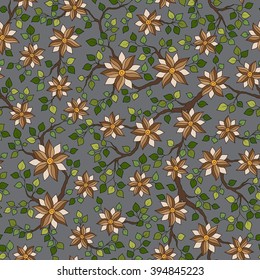 Seamless vector floral pattern with colorful fantasy plants and flowers, pattern can be used for wallpaper, pattern fills, web page background, surface textures