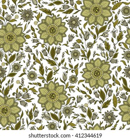 Seamless vector floral pattern with colorful fantasy plants and flowers, pattern can be used for wallpaper, pattern fills, web page background, surface textures