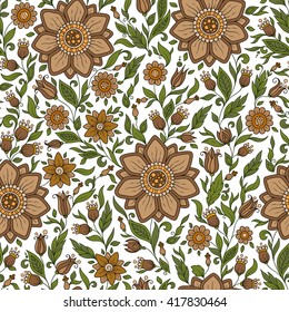 Seamless vector floral pattern with colorful fantasy plants and flowers, pattern can be used for wallpaper, pattern fills, web page background, surface textures