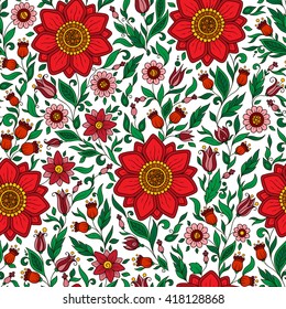 Seamless vector floral pattern with colorful fantasy plants and flowers, pattern can be used for wallpaper, pattern fills, web page background, surface textures