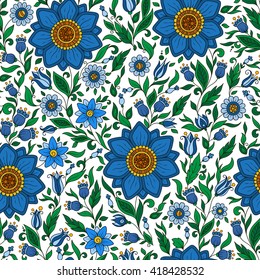 Seamless vector floral pattern with colorful fantasy plants and flowers, pattern can be used for wallpaper, pattern fills, web page background, surface textures