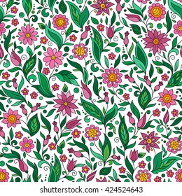 Seamless vector floral pattern with colorful fantasy plants and flowers, pattern can be used for wallpaper, pattern fills, web page background, surface textures