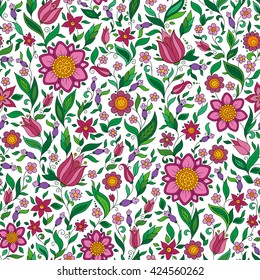 Seamless vector floral pattern with colorful fantasy plants and flowers, pattern can be used for wallpaper, pattern fills, web page background, surface textures