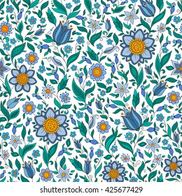 Seamless vector floral pattern with colorful fantasy plants and flowers, pattern can be used for wallpaper, pattern fills, web page background, surface textures