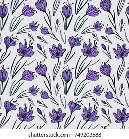 Seamless vector floral pattern with crocus flowers