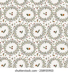 Seamless vector floral pattern of curved spring vines with buds, leaves and flowers