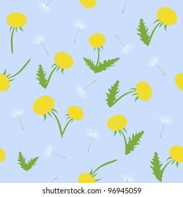 Seamless vector floral pattern with cute dandelions