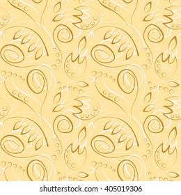 Seamless vector floral pattern. Decorative ornamental gold background with flowers, leaves and decorative elements. Series of Floral Seamless Patterns