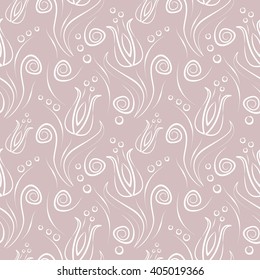Seamless vector floral pattern. Decorative ornamental pink background with flowers, leaves and decorative elements. 