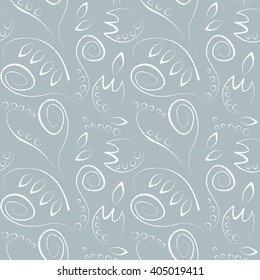 Seamless vector floral pattern. Decorative ornamental blue background with flowers, leaves and decorative elements. 