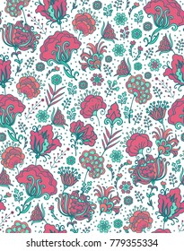 Seamless vector floral pattern  with decorative roses on white background