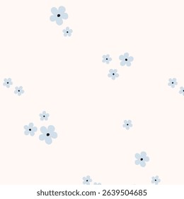 Seamless vector floral pattern with delicate blue forget-me-not flowers on a light background. Elegant vintage style, perfect for textiles, stationery, packaging, and digital design.