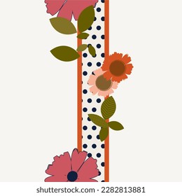 Seamless vector floral pattern design with colorful traditional  flowers and polka dots. Design for print, wrapping, wallpaper