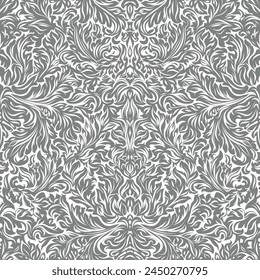 Patrón floral de Vector sin costuras con hojas estilizadas detalladas y rizos elegantes. 