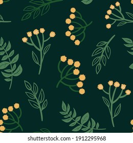 Seamless vector floral pattern. Doodle flowers, leaves and plants for fabric, textile, wallpaper. Botanical illustration