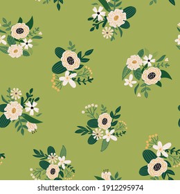 Seamless vector floral pattern. Doodle flowers, leaves and plants for fabric, textile, wallpaper. Botanical illustration