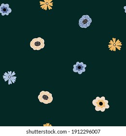 Seamless vector floral pattern. Doodle flowers, leaves and plants for fabric, textile, wallpaper. Botanical illustration