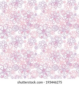 Seamless vector floral pattern of doodle drawn daisies in light and dark pink colors, great as a background, wallpaper, textile, especially as a baby girl clothes or diapers