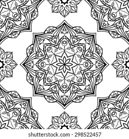 Seamless, vector, floral pattern. East ornament on a white background. Template for cloth. stylized medieval mosaics. 