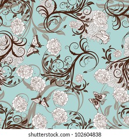 Seamless vector floral pattern. For easy making seamless pattern just drag all group into swatches bar, and use it for filling any contours.