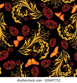 Seamless vector floral pattern. For easy making seamless pattern just drag all group into swatches bar, and use it for filling any contours.