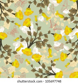Seamless vector floral pattern. For easy making seamless pattern just drag all group into swatches bar, and use it for filling any contours.