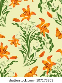 Seamless vector floral pattern. For easy making seamless pattern just drag all group into swatches bar, and use it for filling any contours.