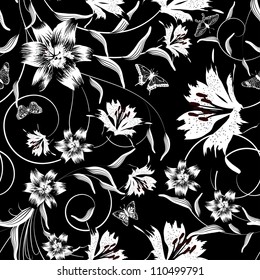 Seamless vector floral pattern. For easy making seamless pattern just drag all group into swatches bar, and use it for filling any contours.