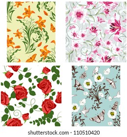 Seamless vector floral pattern. For easy making seamless pattern just drag all group into swatches bar, and use it for filling any contours.