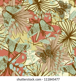 Seamless vector floral pattern. For easy making seamless pattern just drag all group into swatches bar, and use it for filling any contours.
